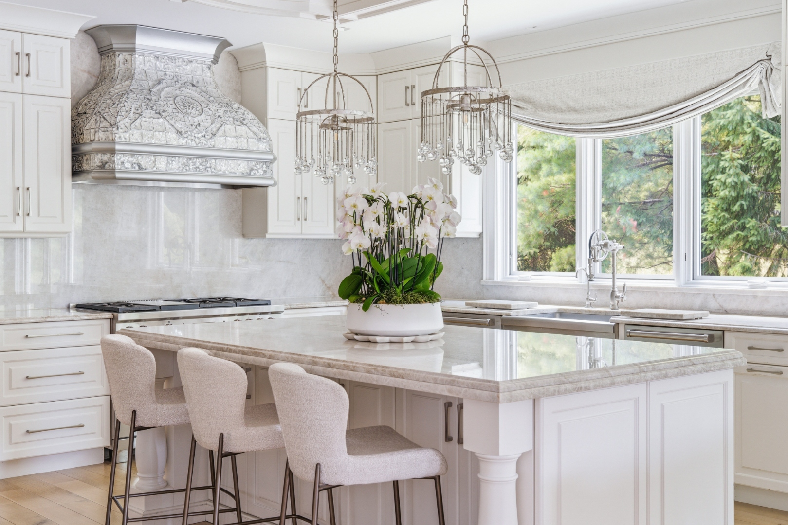 Kitchen — island with pendant lighting
