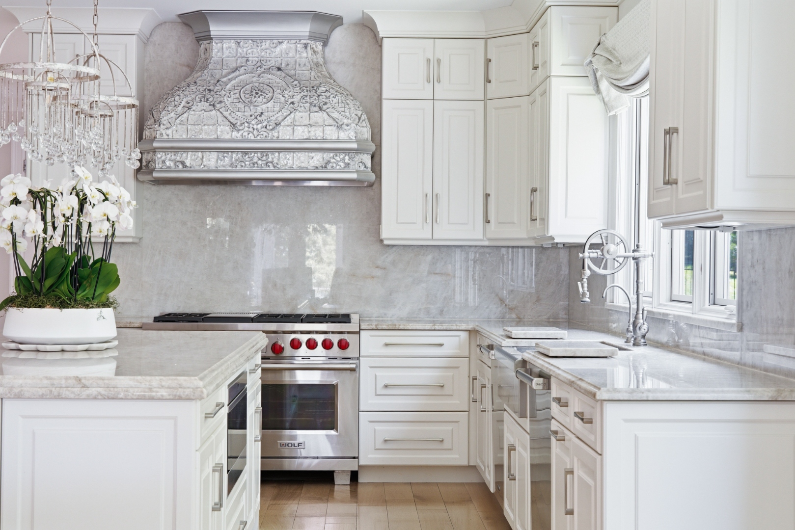 Kitchen — Stone counters and farmhouse sink